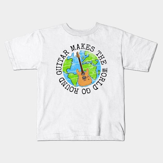 Guitar Makes The World Go Round, Electric Guitarist Earth Day Kids T-Shirt by doodlerob